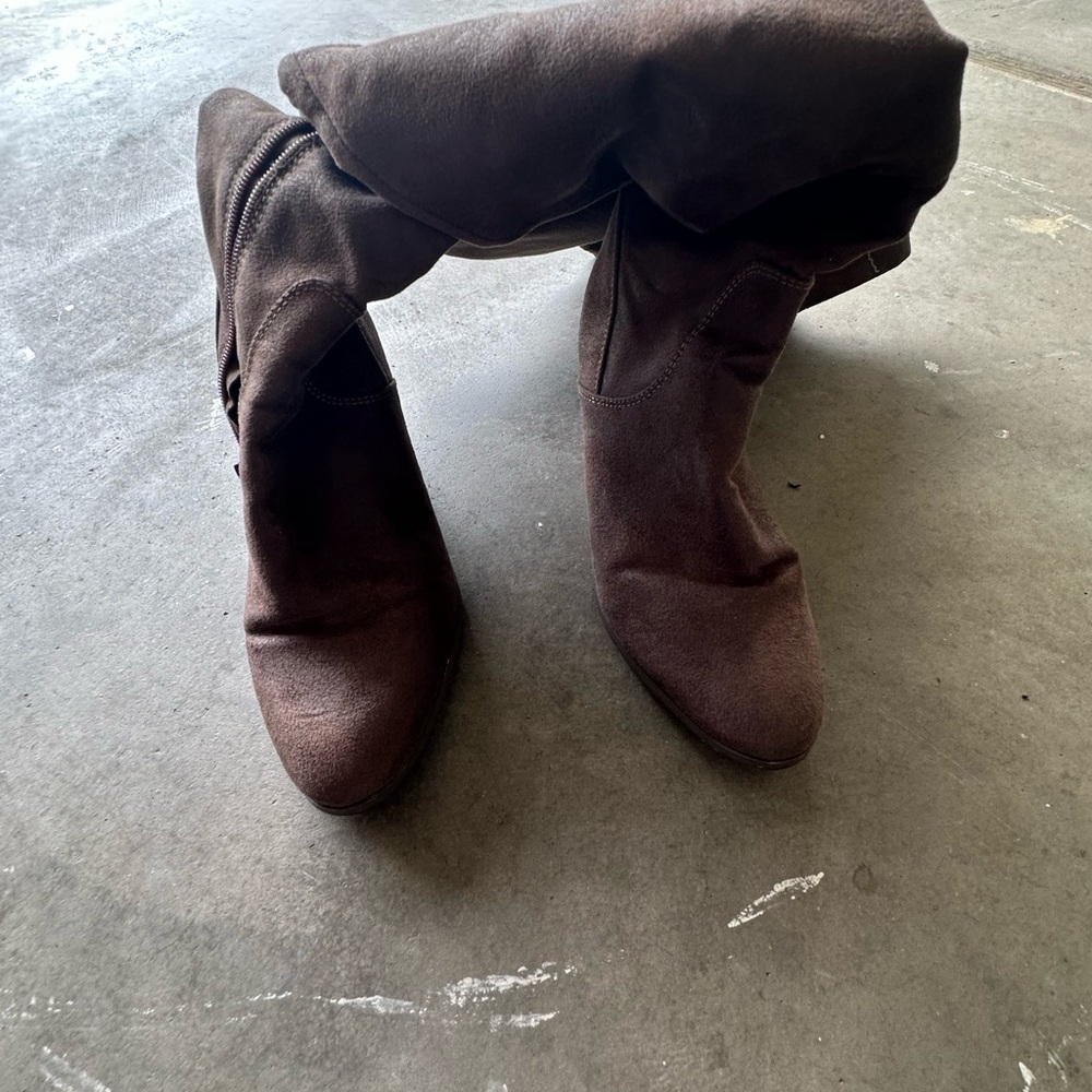 Brown Suede Knee-High Boots